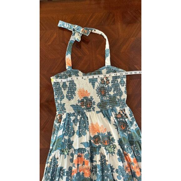 Forever That Girl Floral Smocked Halter Sundress Blue Orange Size S - Picture 5 of 16